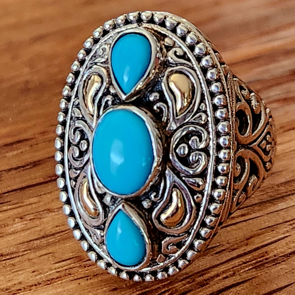 Samuel B Benham 18K GOLD 925 Sterling Silver Sleeping Beauty Turquoise Ring-sz.7